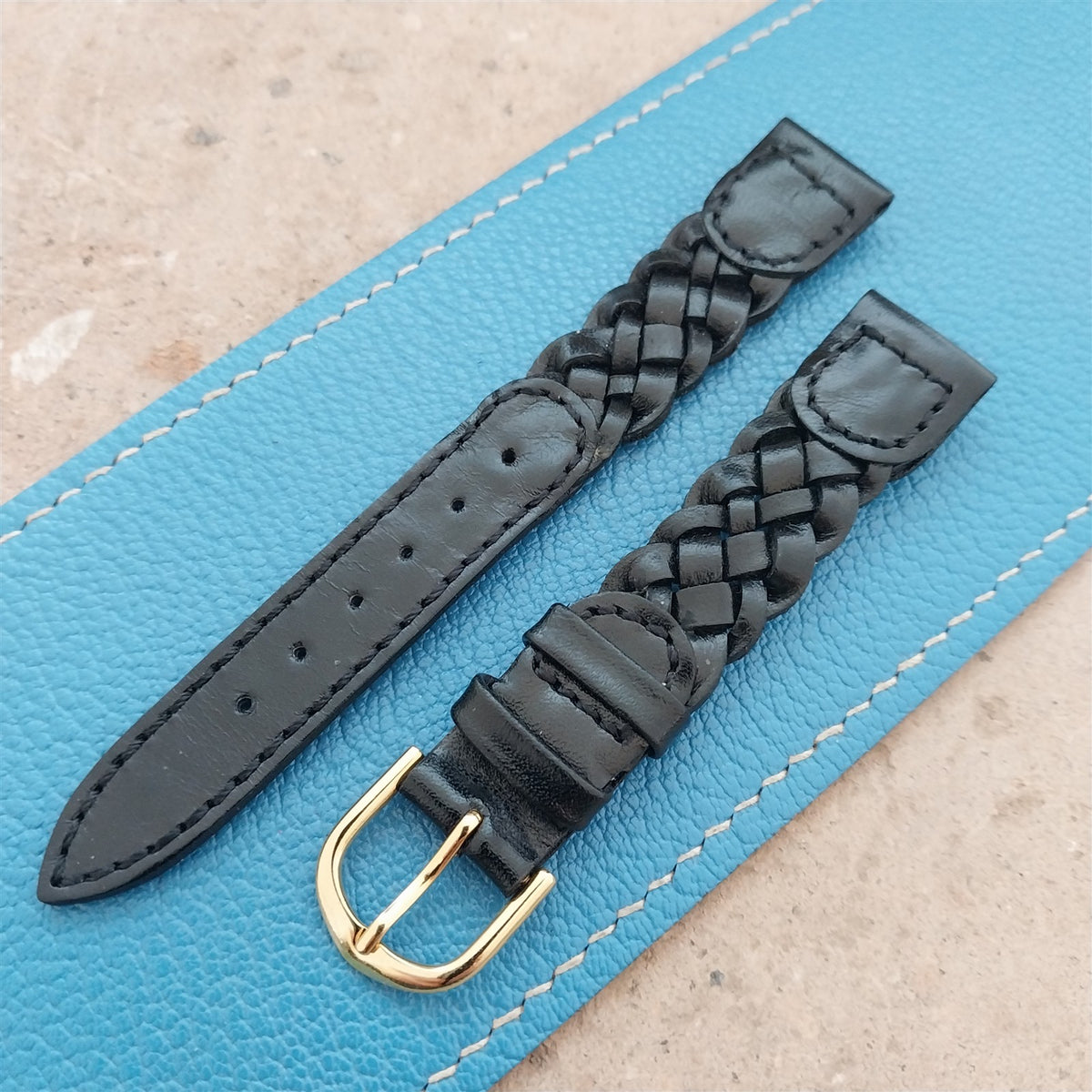 16mm Hirsch Black Braided Leather nos Unused Vintage Watch Strap