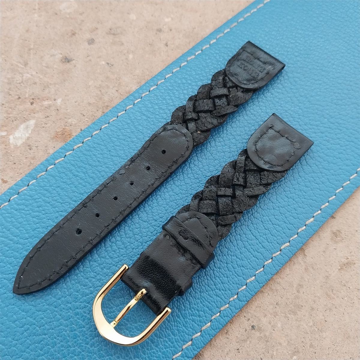 16mm Hirsch Black Braided Leather nos Unused Vintage Watch Strap