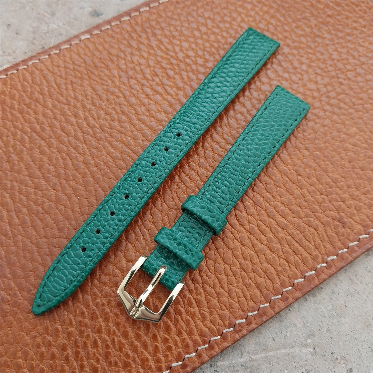 12mm Hirsch Rainbow Green Lizard-Grain Leather Ladies Watch Strap