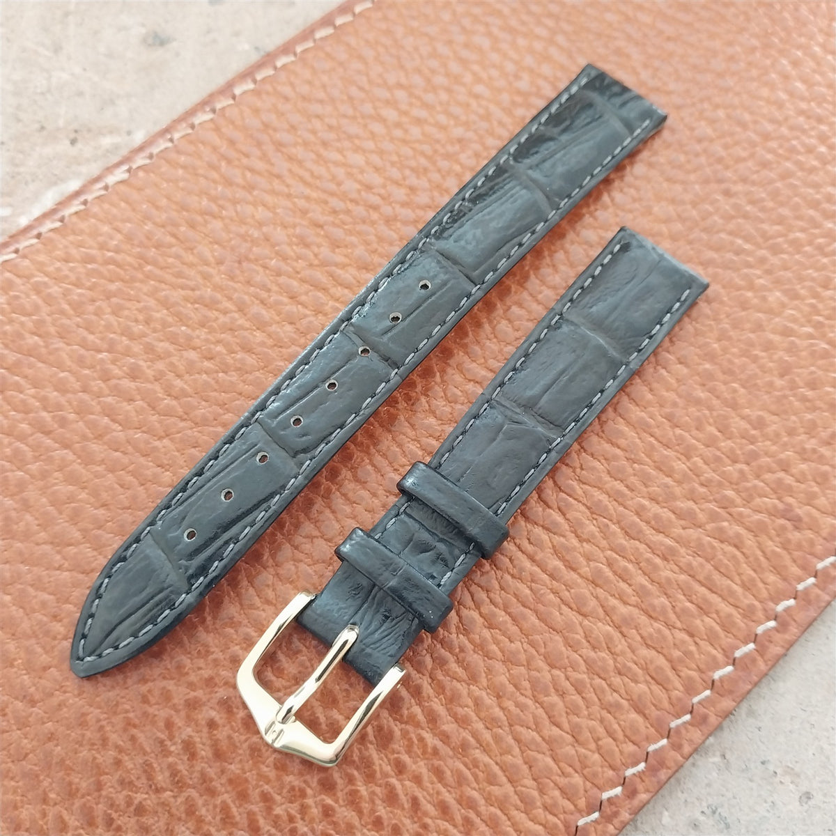 14mm Ladies Hirsch Duke Black Alligator Grain Leather Watch Strap