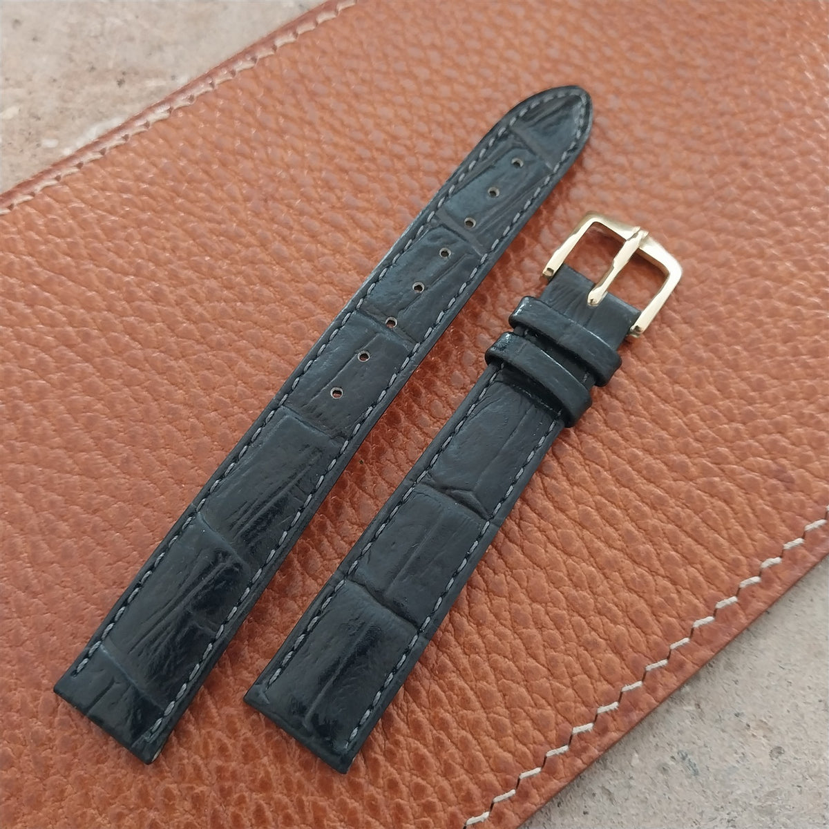 14mm Ladies Hirsch Duke Black Alligator Grain Leather Watch Strap