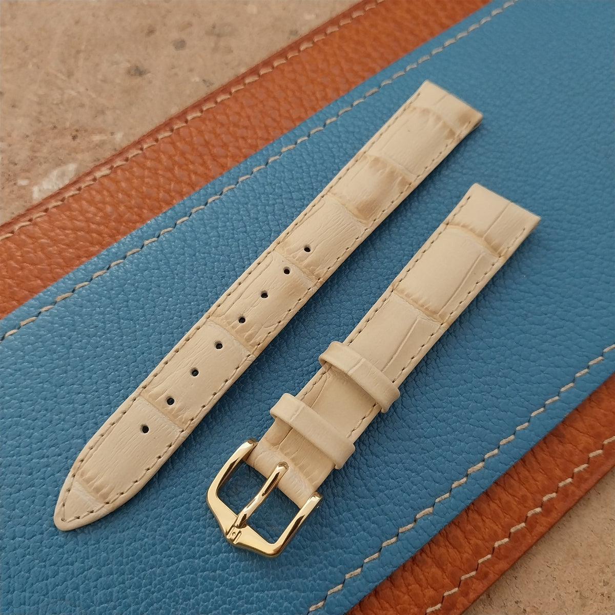 14mm Ladies Hirsch Beige Alligator Grain Leather Watch Strap