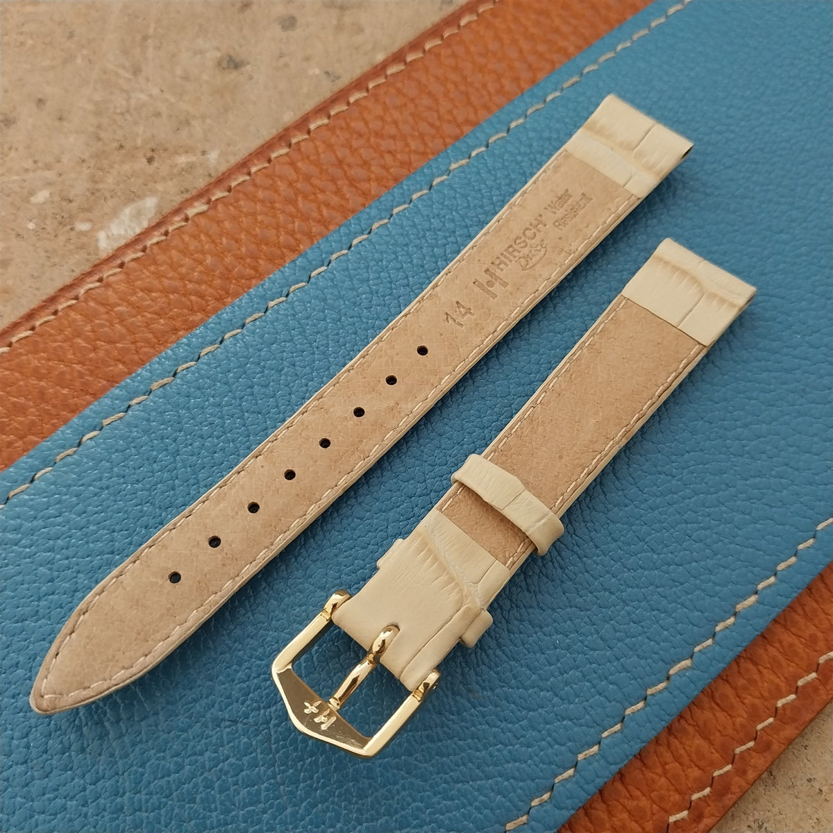 14mm Ladies Hirsch Beige Alligator Grain Leather Watch Strap