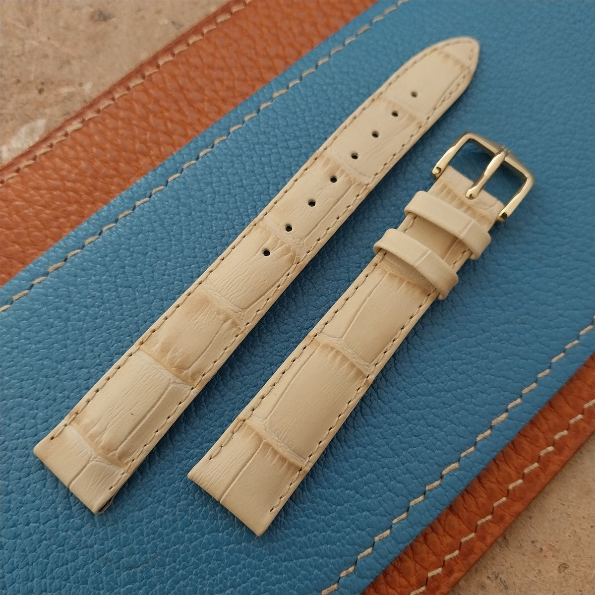 14mm Ladies Hirsch Beige Alligator Grain Leather Watch Strap