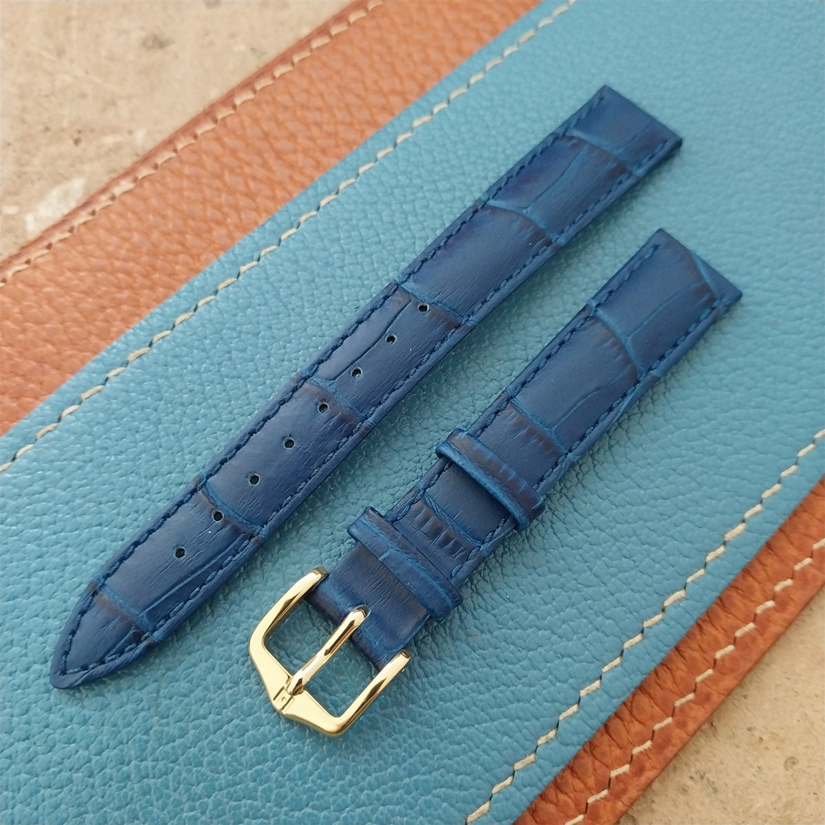 14mm Ladies Hirsch Blue Alligator Grain Leather Watch Strap