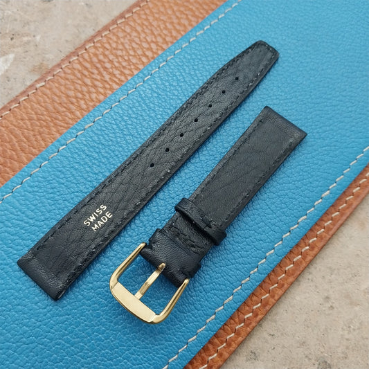 16mm Swiss Black Tapered Leather Watch Strap & YG Buckle