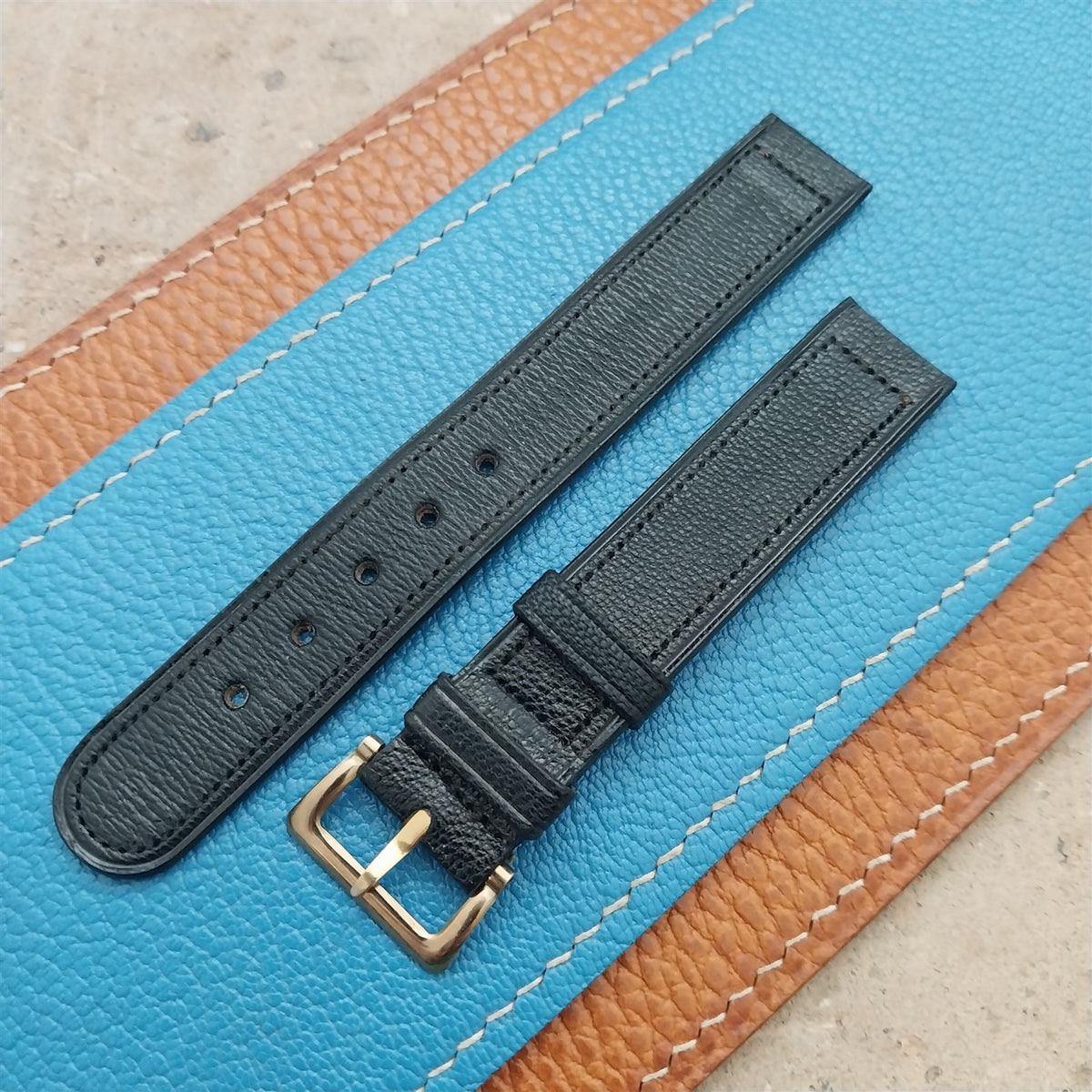 16mm Unpadded Black Morocco Leather 1940s nos Vintage Watch Band