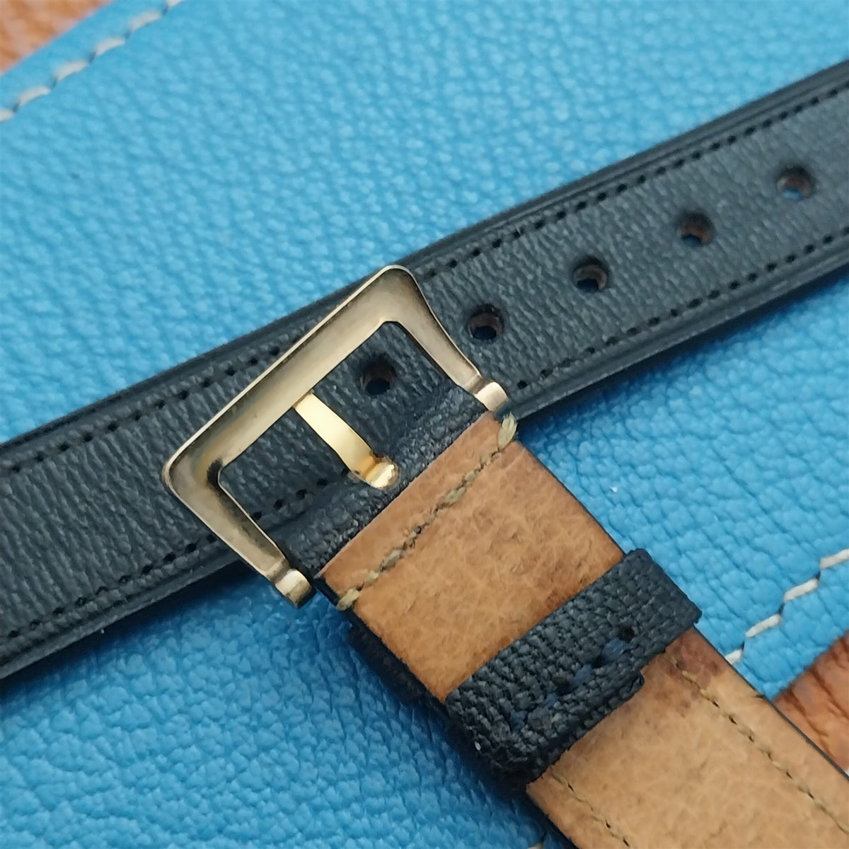 16mm Unpadded Black Morocco Leather 1940s nos Vintage Watch Band