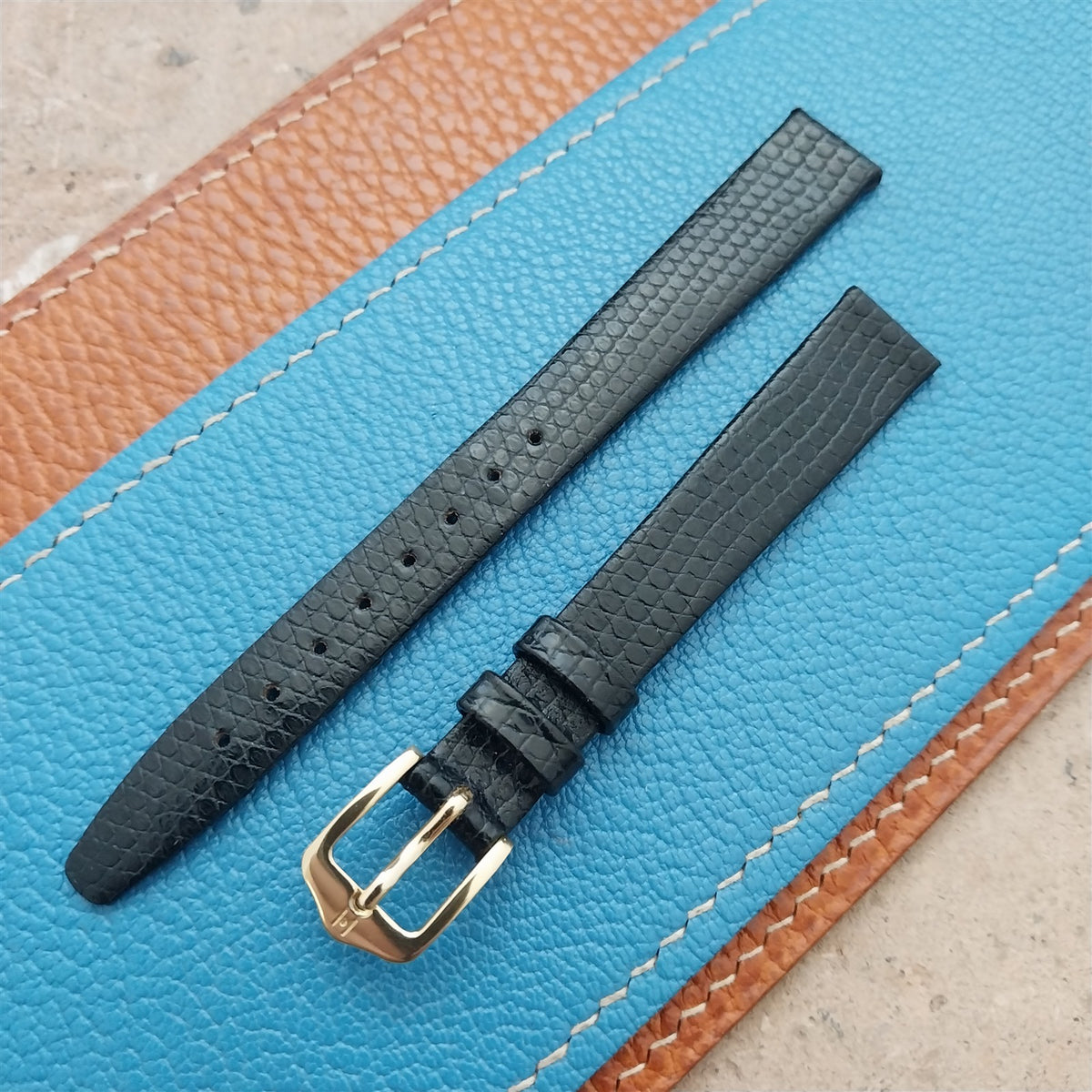 12mm Ladies Hirsch Black Lizard Look Leather Watch Strap