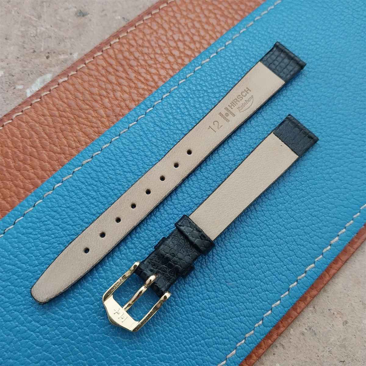 12mm Ladies Hirsch Black Lizard Look Leather Watch Strap