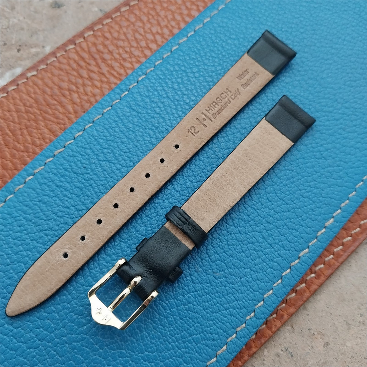 12mm Ladies Hirsch Black Leather Watch Strap