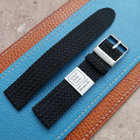 20mm XL EULIT Palma Pacific Braided Black Perlon 2-Piece Field Watch Strap