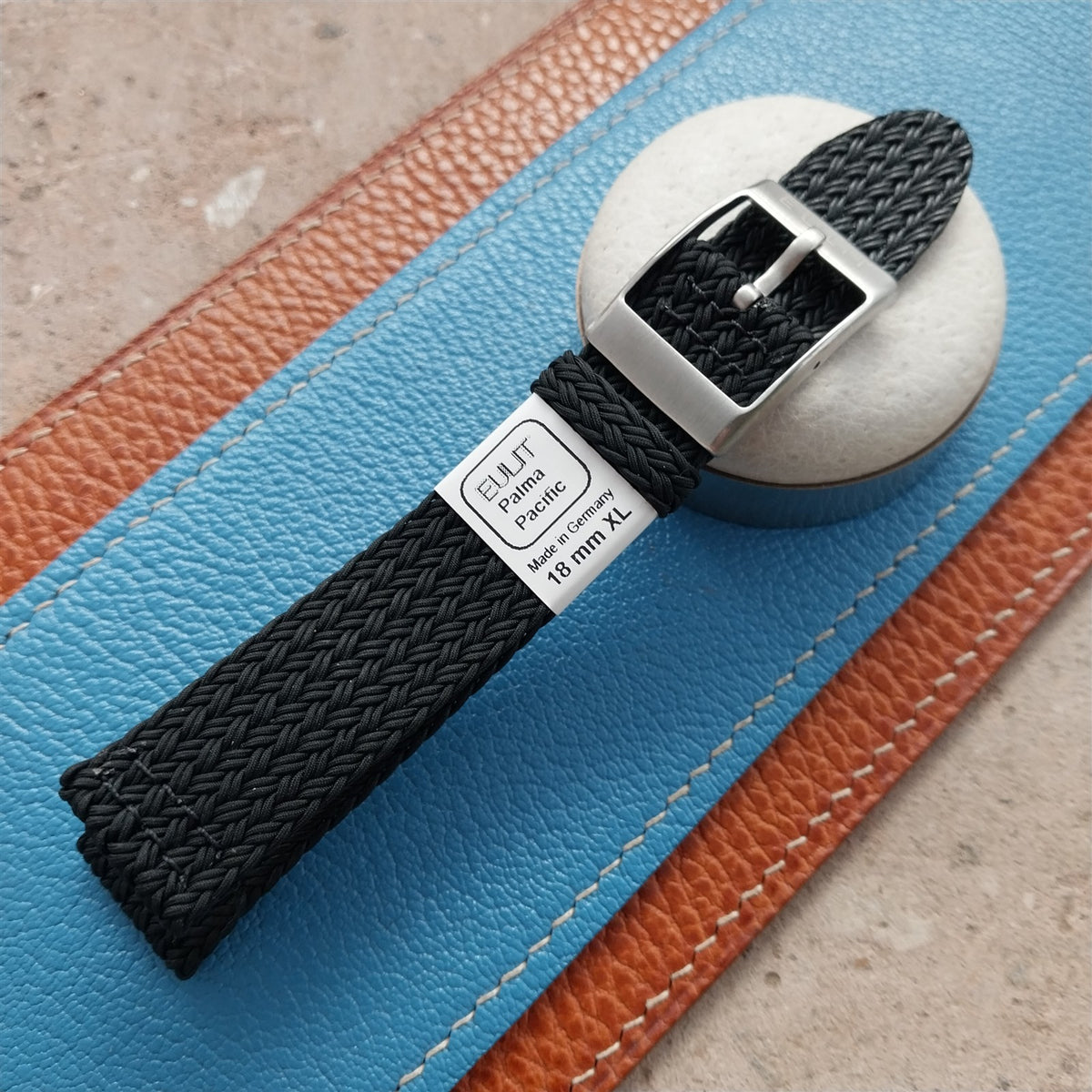 18mm XL EULIT Palma Pacific Braided Black Perlon 2-Piece Field Watch Strap
