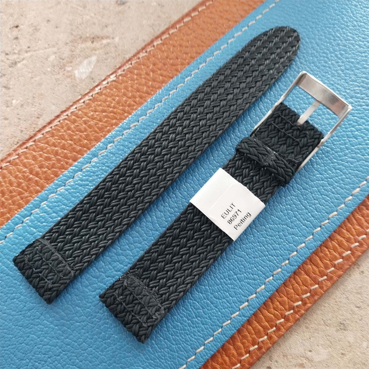 18mm XL EULIT Palma Pacific Braided Black Perlon 2-Piece Field Watch Strap