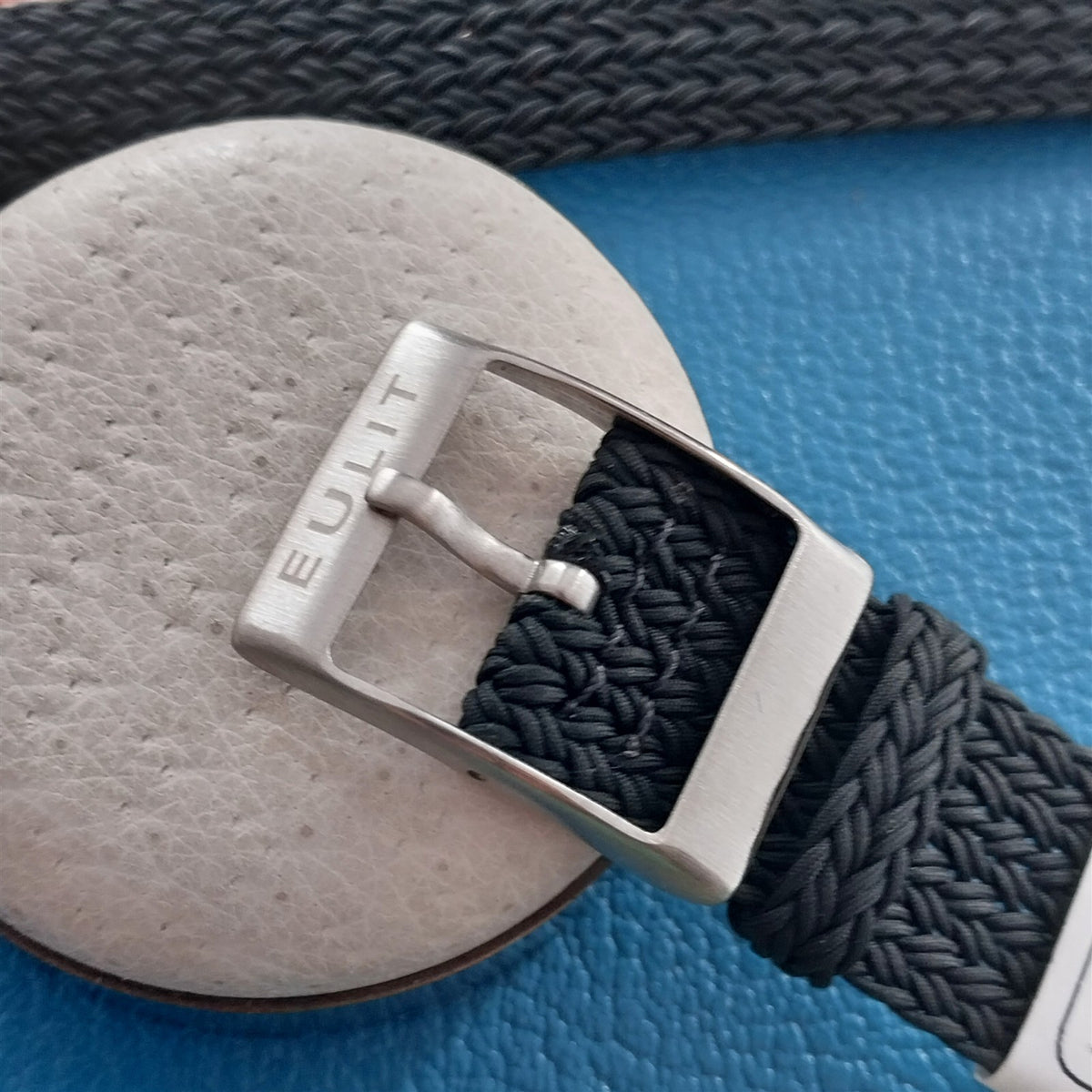 18mm XL EULIT Palma Pacific Braided Black Perlon 2-Piece Field Watch Strap