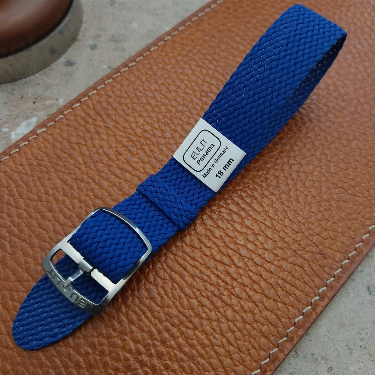 Blue 18mm EULIT Panama Braided Perlon Single Pass Field Watch Strap