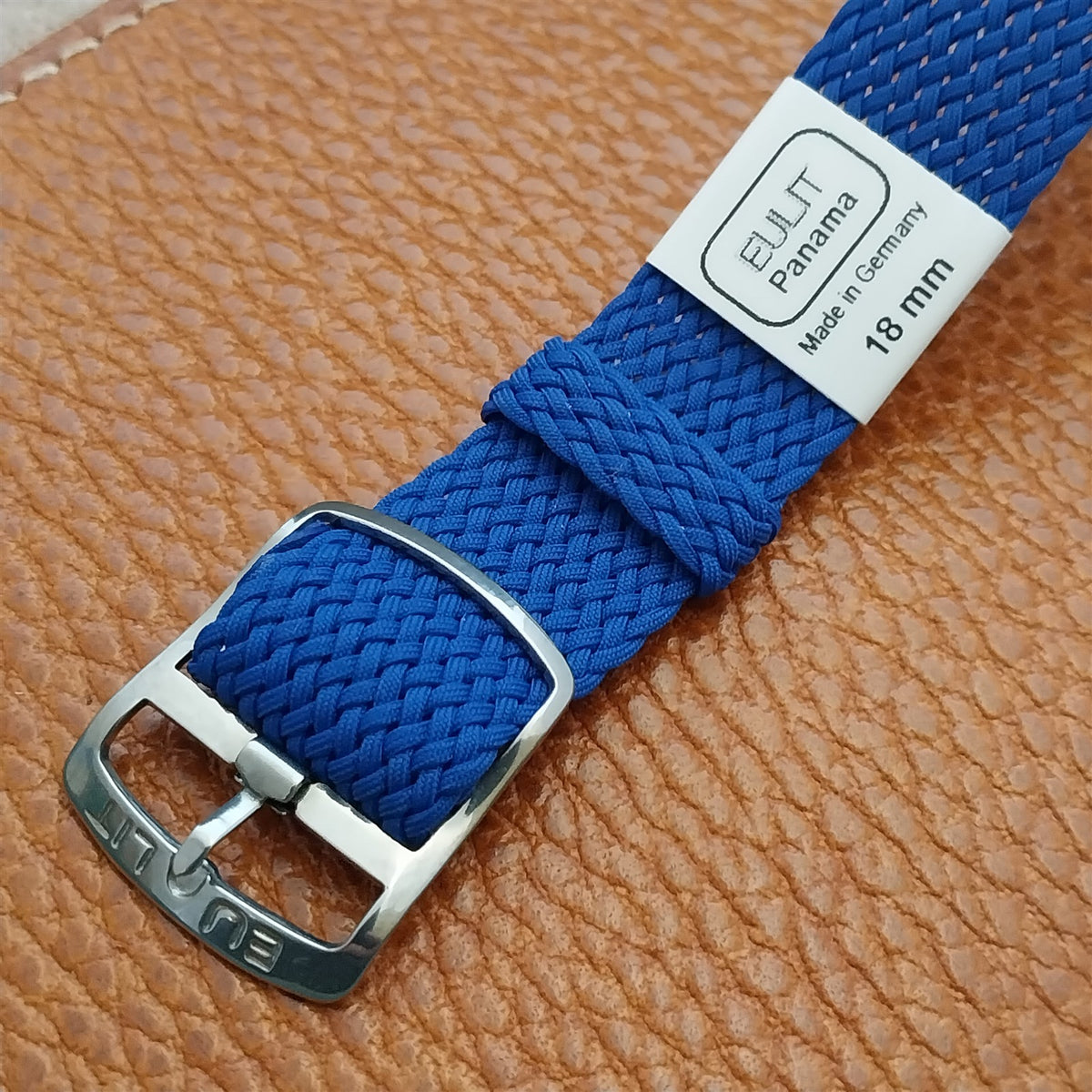 Blue 18mm EULIT Panama Braided Perlon Single Pass Field Watch Strap