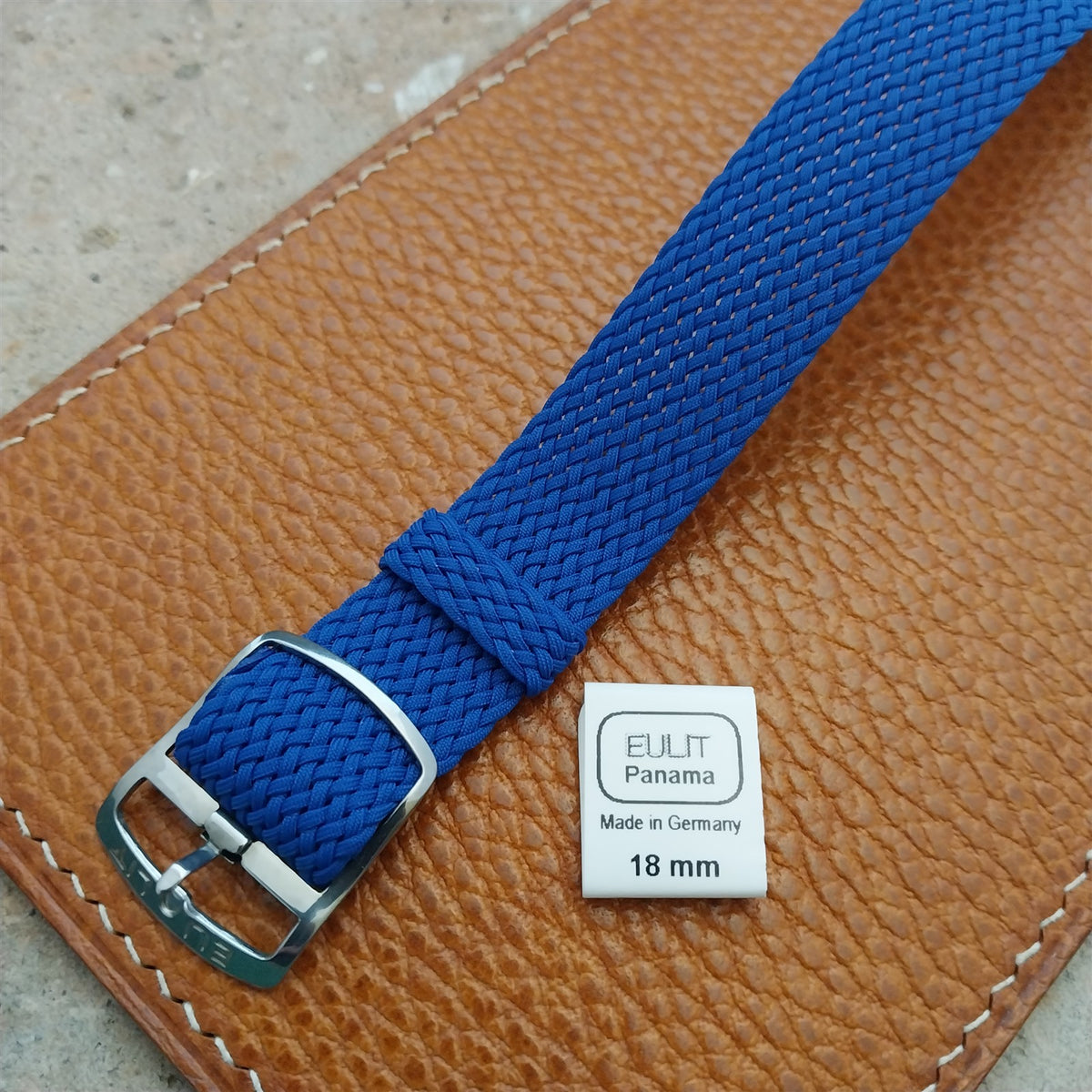 Blue 18mm EULIT Panama Braided Perlon Single Pass Field Watch Strap
