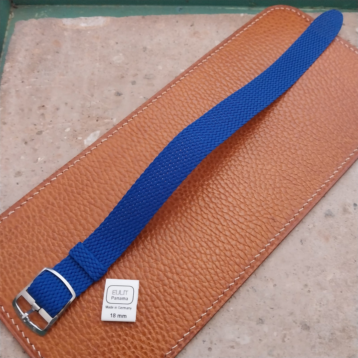 Blue 18mm EULIT Panama Braided Perlon Single Pass Field Watch Strap