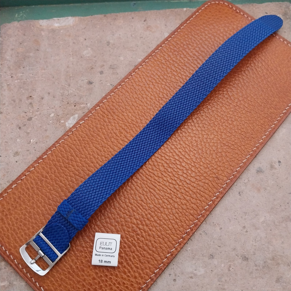 Blue 18mm EULIT Panama Braided Perlon Single Pass Field Watch Strap