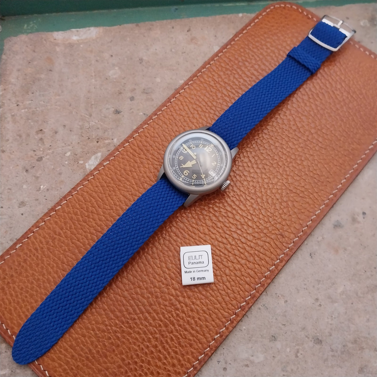 Blue 18mm EULIT Panama Braided Perlon Single Pass Field Watch Strap
