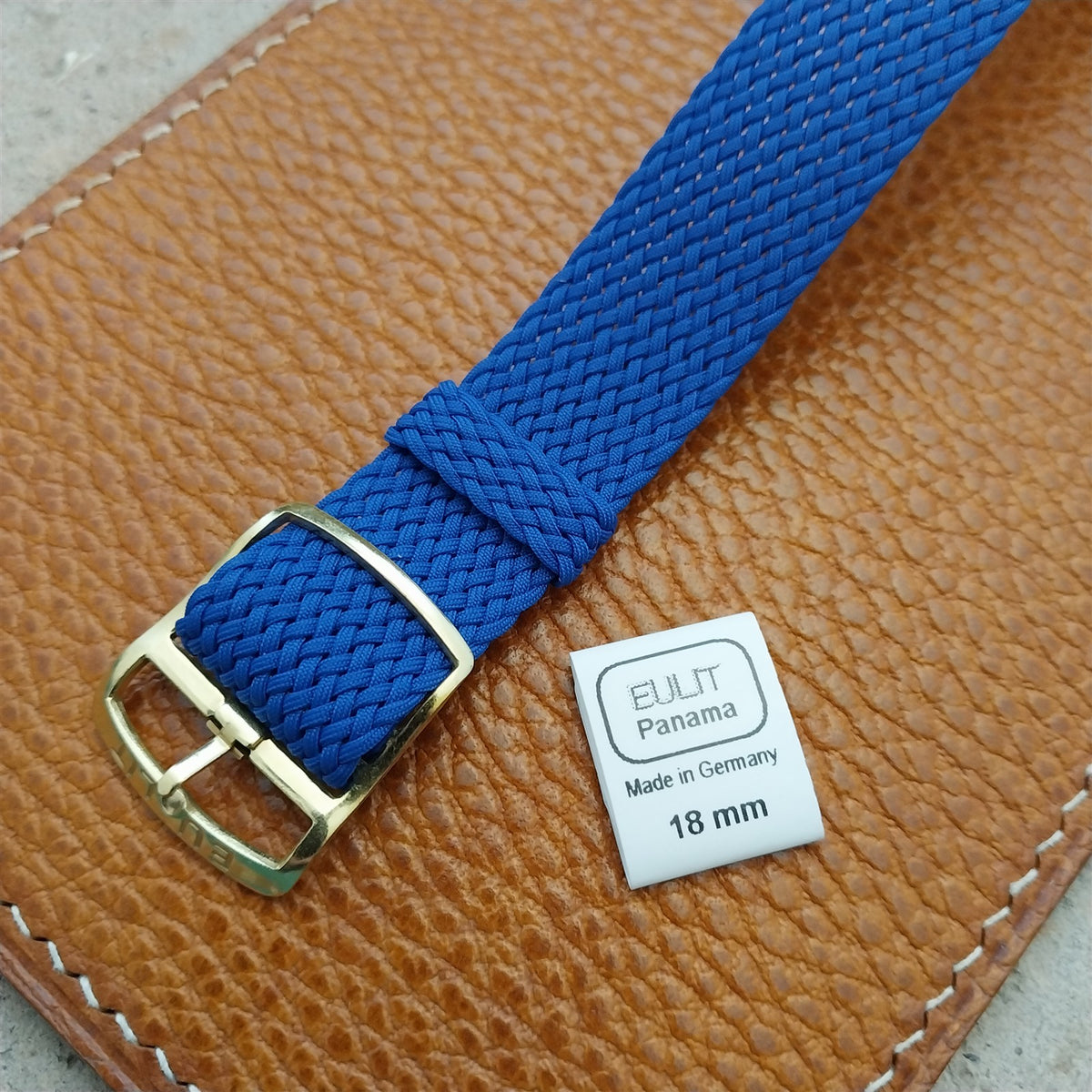 Blue 18mm EULIT Panama Braided Perlon Single Pass Field Watch Strap