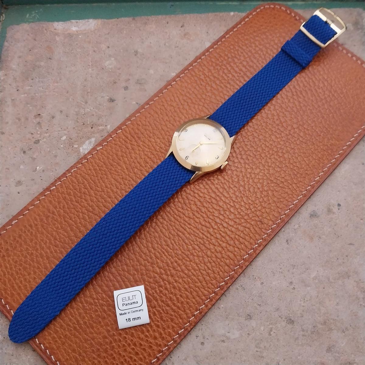 Blue 18mm EULIT Panama Braided Perlon Single Pass Field Watch Strap