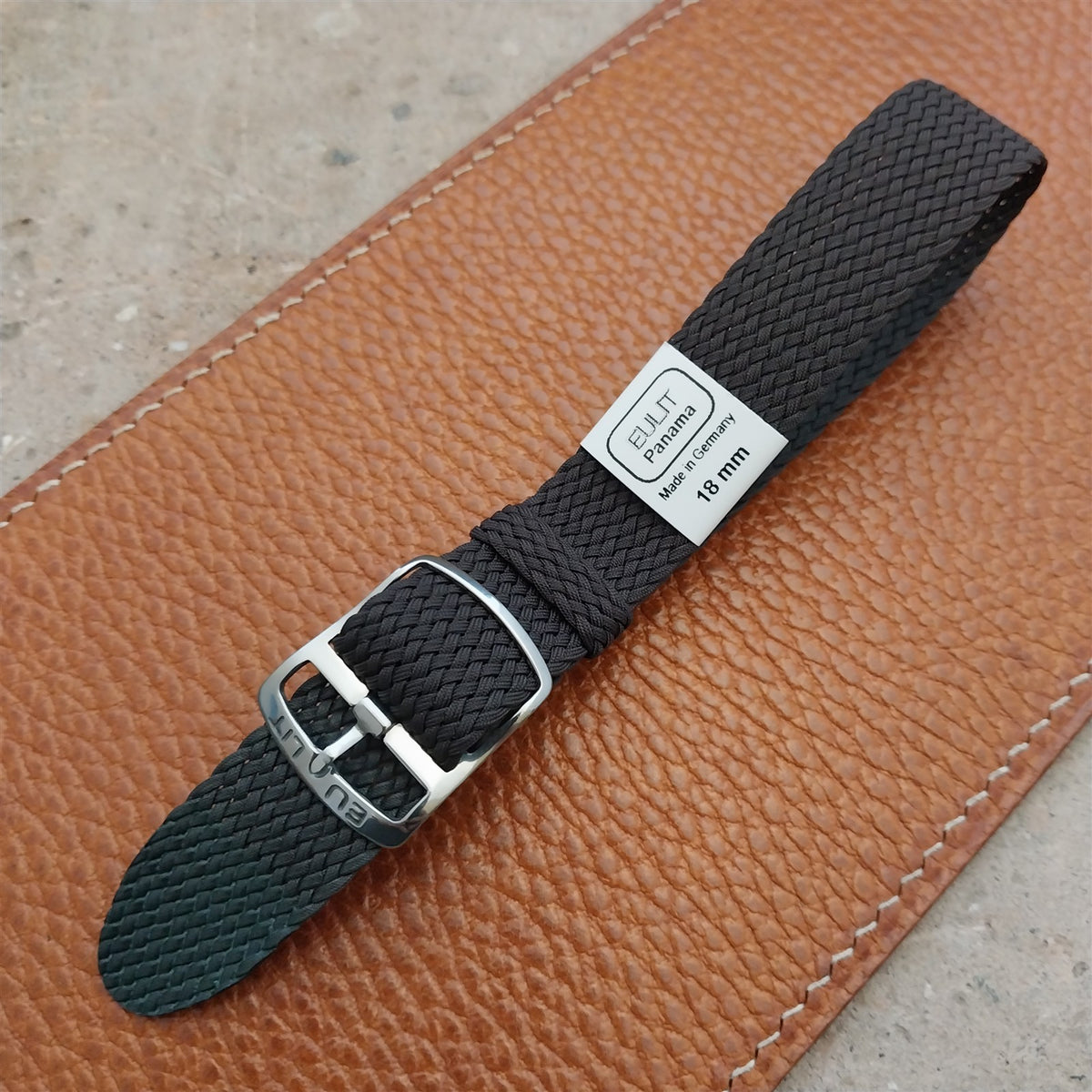 Brown 18mm EULIT Panama Braided Perlon Single Pass Field Watch Strap