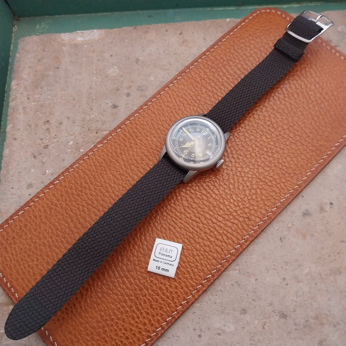 Brown 18mm EULIT Panama Braided Perlon Single Pass Field Watch Strap