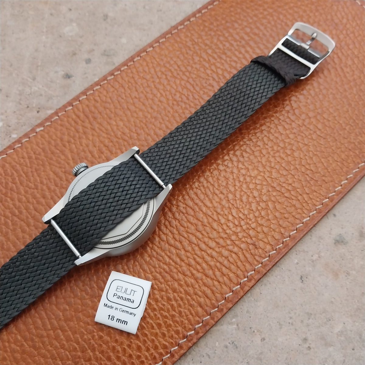 Brown 18mm EULIT Panama Braided Perlon Single Pass Field Watch Strap