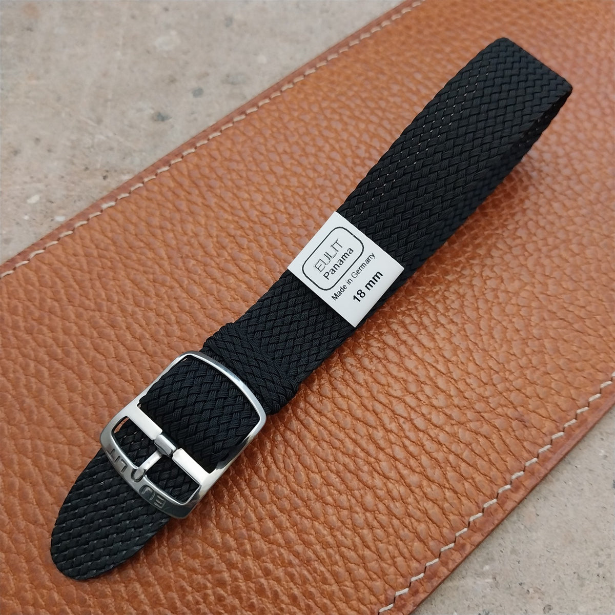 Black 18mm EULIT Panama Braided Perlon Single Pass Field Watch Strap