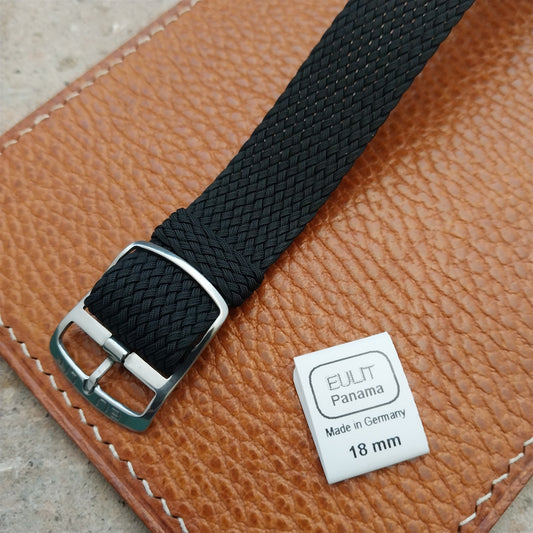 Black 18mm EULIT Panama Braided Perlon Single Pass Field Watch Strap