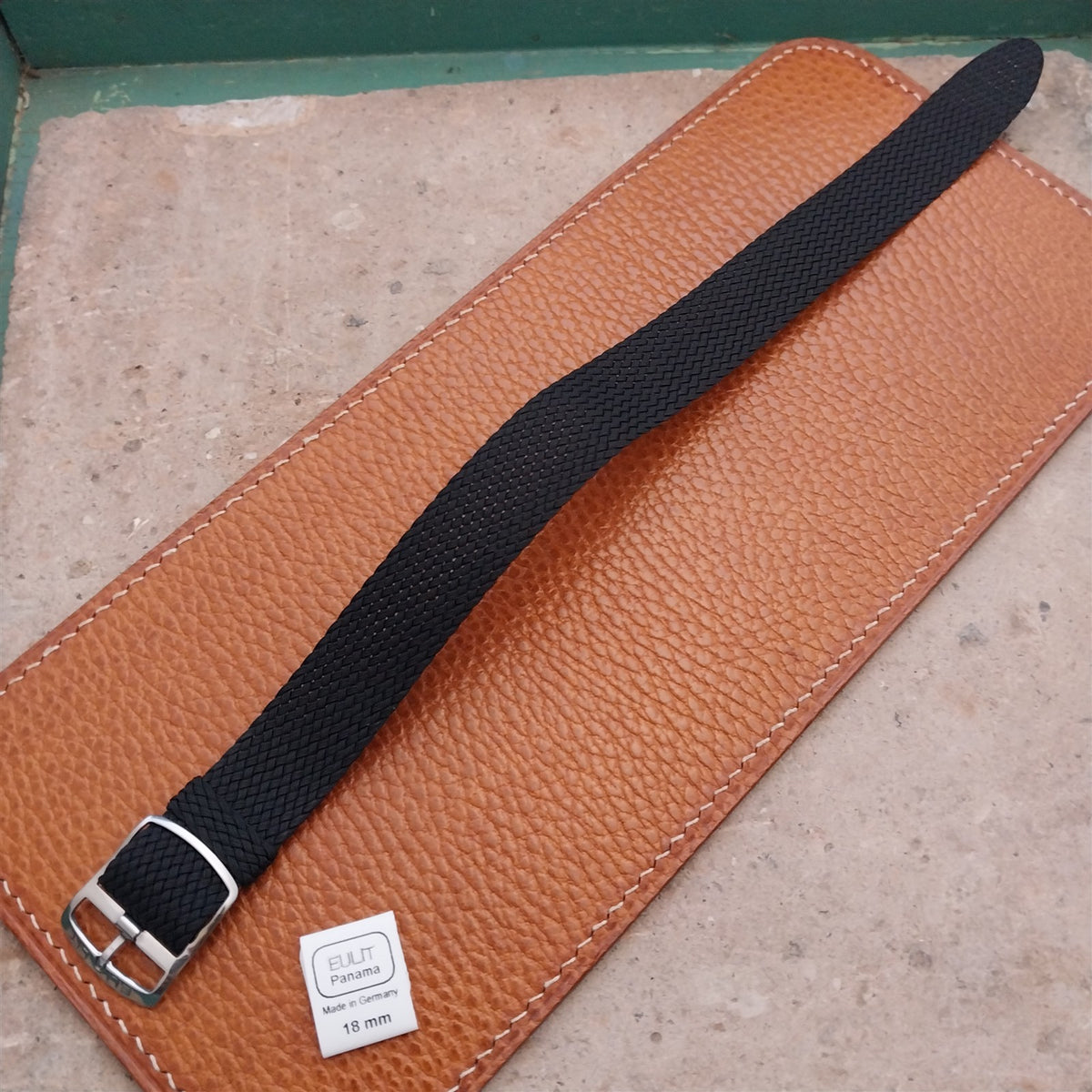 Black 18mm EULIT Panama Braided Perlon Single Pass Field Watch Strap