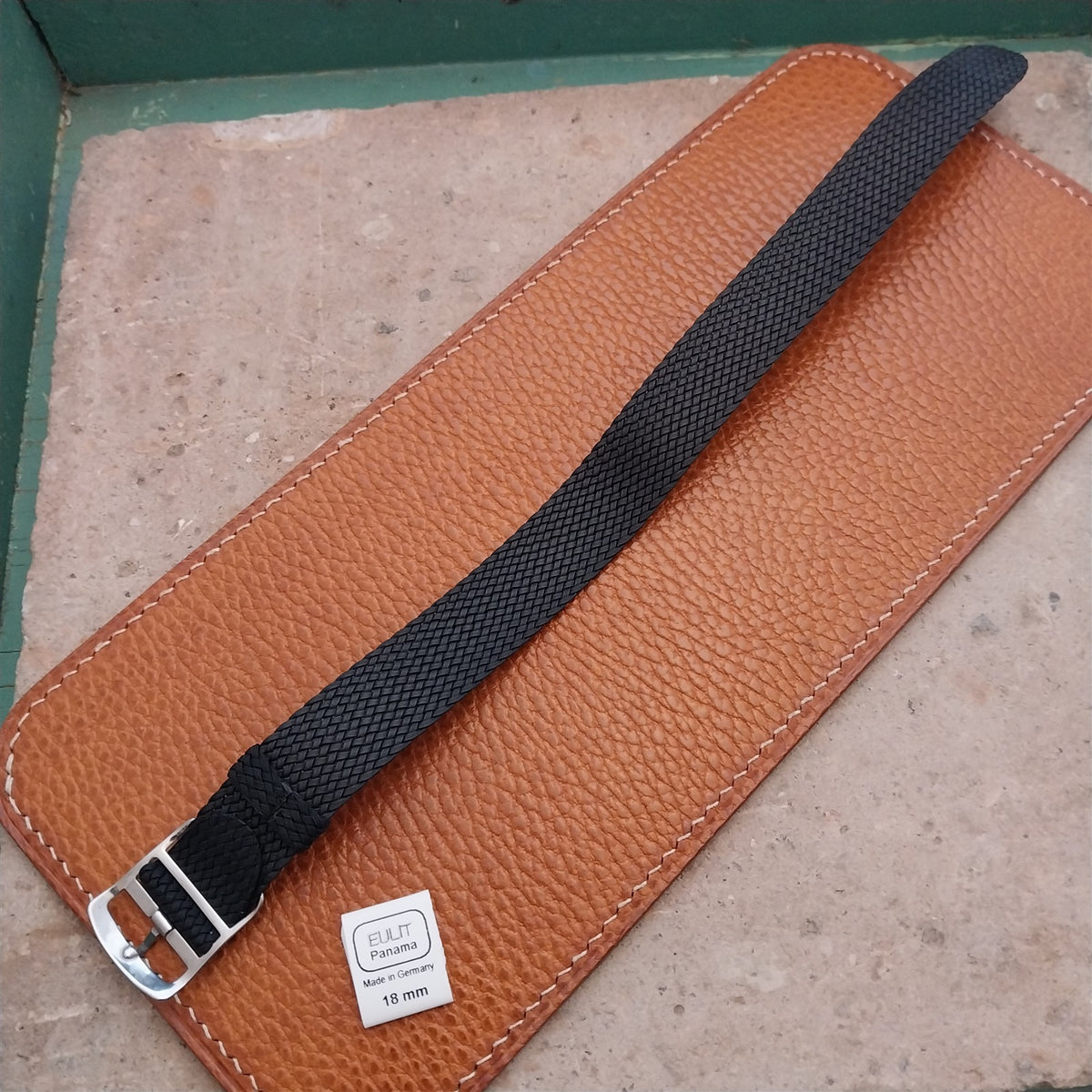 Black 18mm EULIT Panama Braided Perlon Single Pass Field Watch Strap