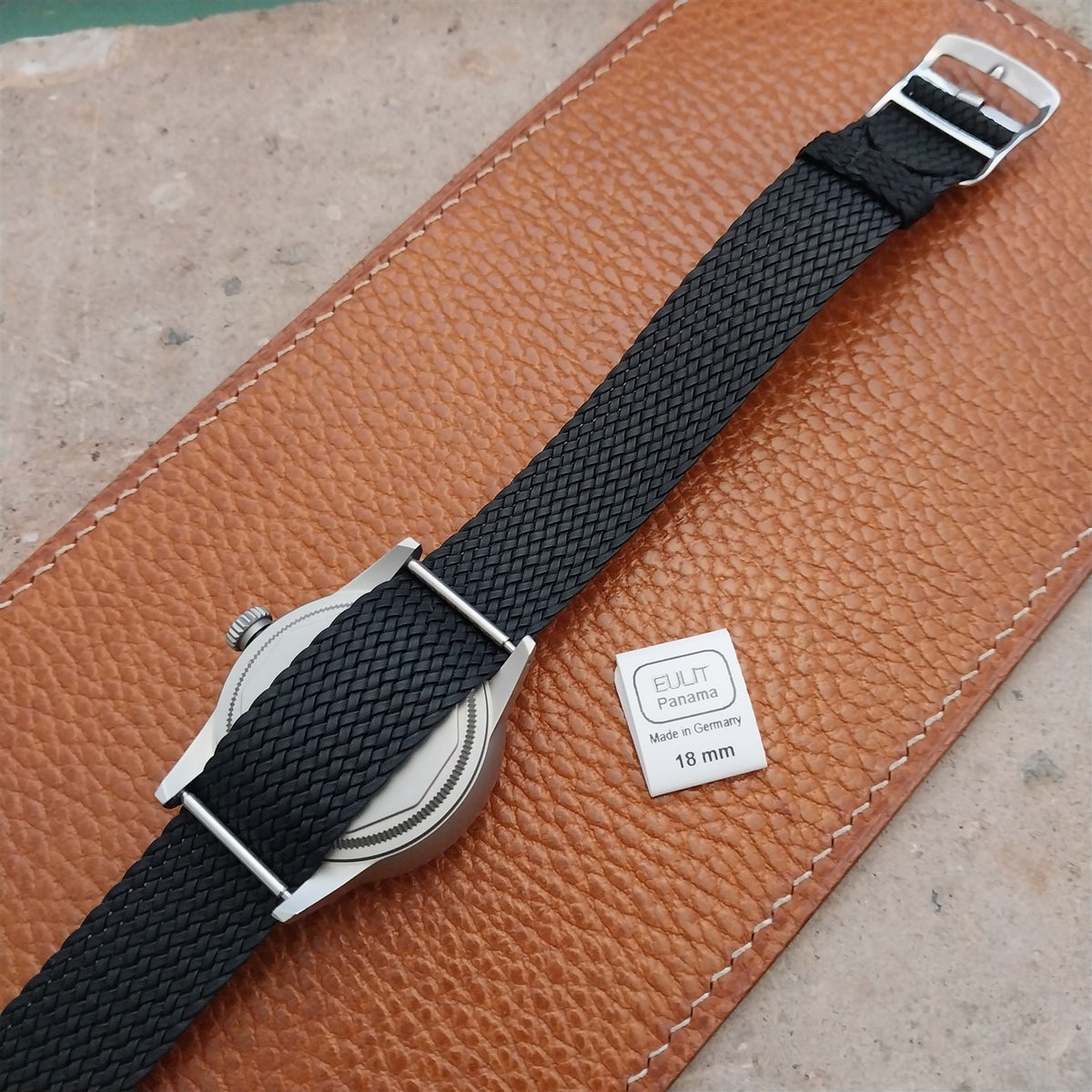 Black 18mm EULIT Panama Braided Perlon Single Pass Field Watch Strap