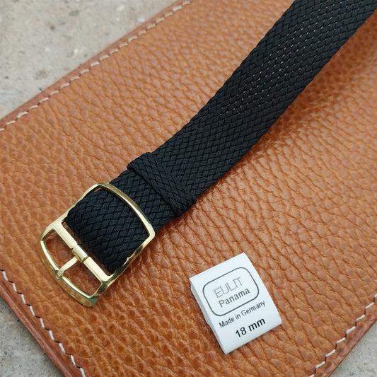 Black 18mm EULIT Panama Braided Perlon Single Pass Field Watch Strap