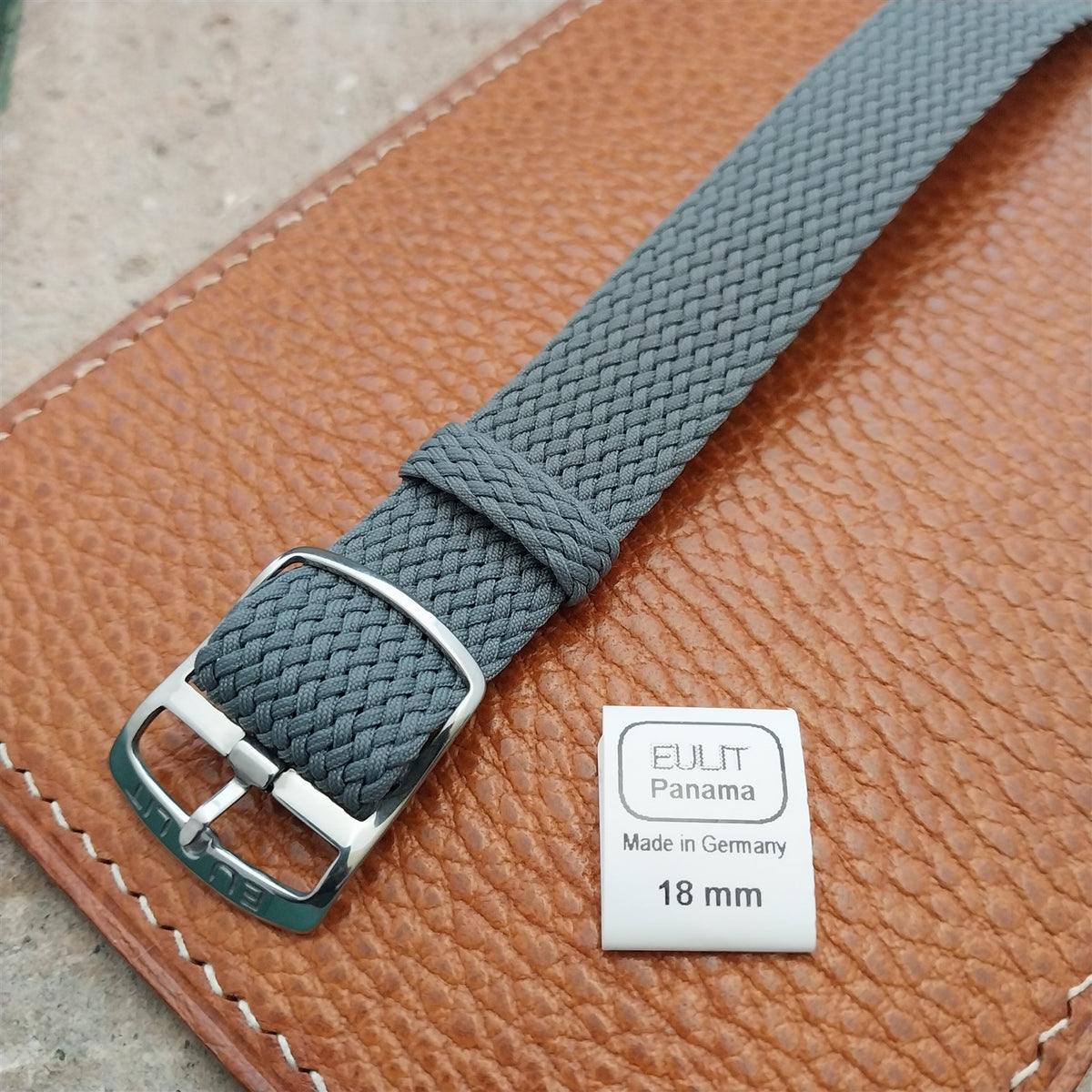 Gray 18mm EULIT Panama Braided Perlon Single Pass Field Watch Strap