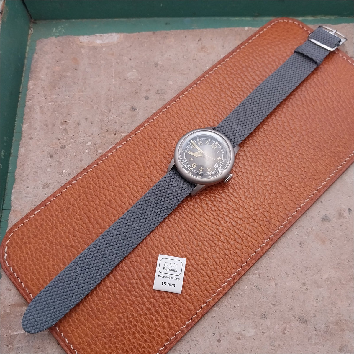Gray 18mm EULIT Panama Braided Perlon Single Pass Field Watch Strap