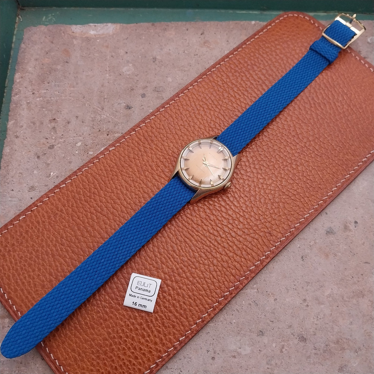 Blue 16mm EULIT Panama Braided Perlon Single Pass Field Watch Strap