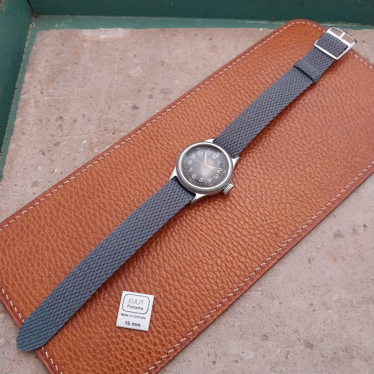 Gray 16mm EULIT Panama Braided Perlon Single Pass Field Watch Strap