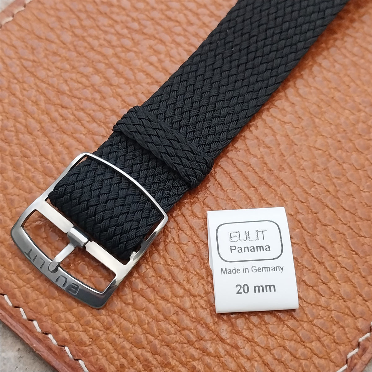 20mm EULIT Panama Black Braided Perlon Single Pass Field Watch Strap