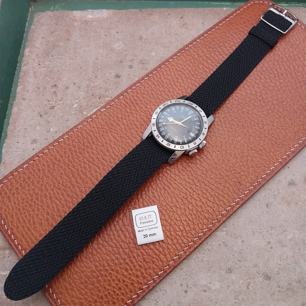 20mm EULIT Panama Black Braided Perlon Single Pass Field Watch Strap