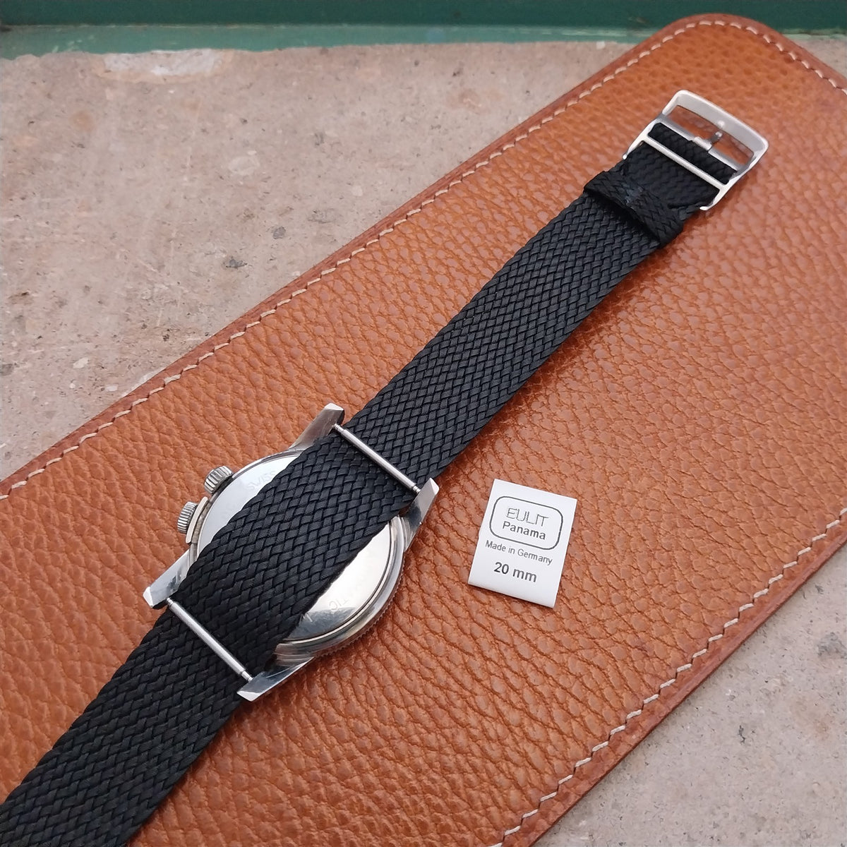20mm EULIT Panama Black Braided Perlon Single Pass Field Watch Strap