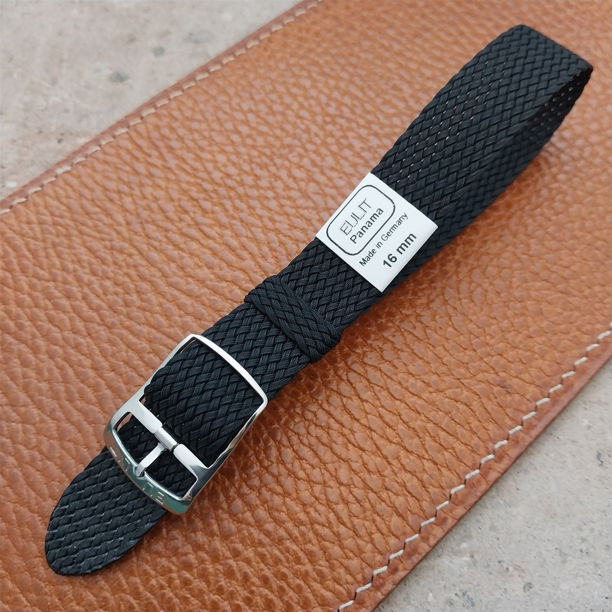 Black 16mm EULIT Panama Braided Perlon Single Pass Field Watch Strap