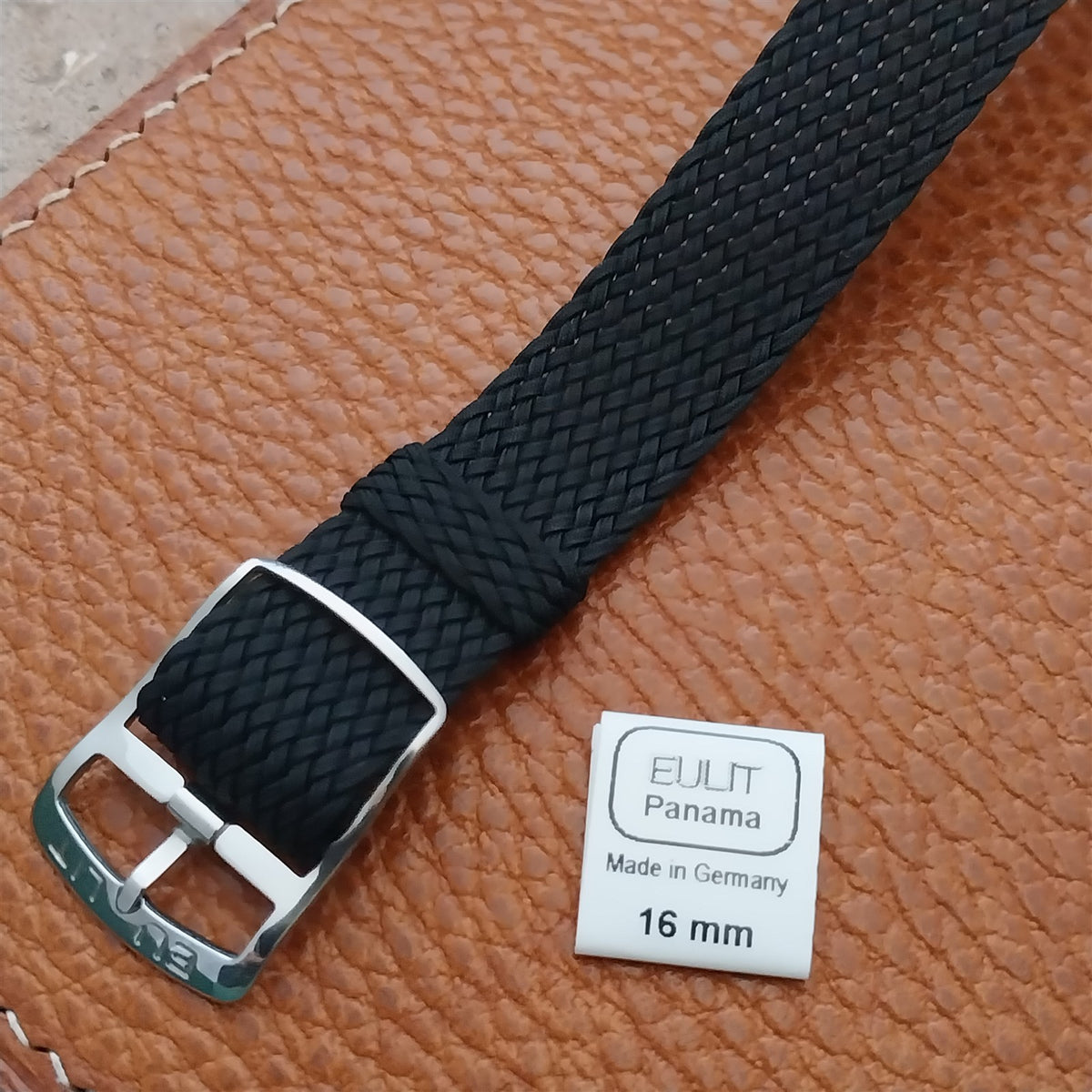 Black 16mm EULIT Panama Braided Perlon Single Pass Field Watch Strap