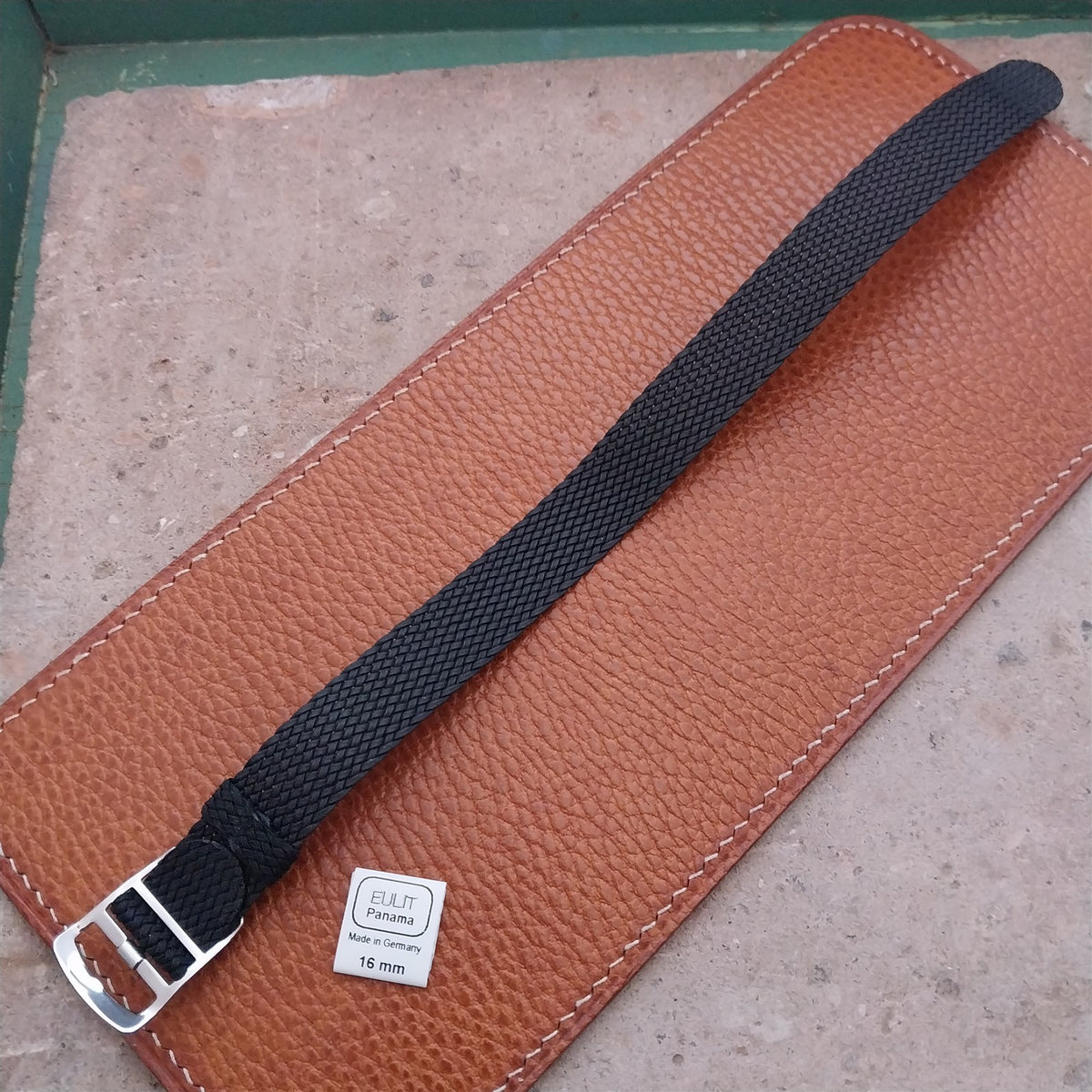 Black 16mm EULIT Panama Braided Perlon Single Pass Field Watch Strap
