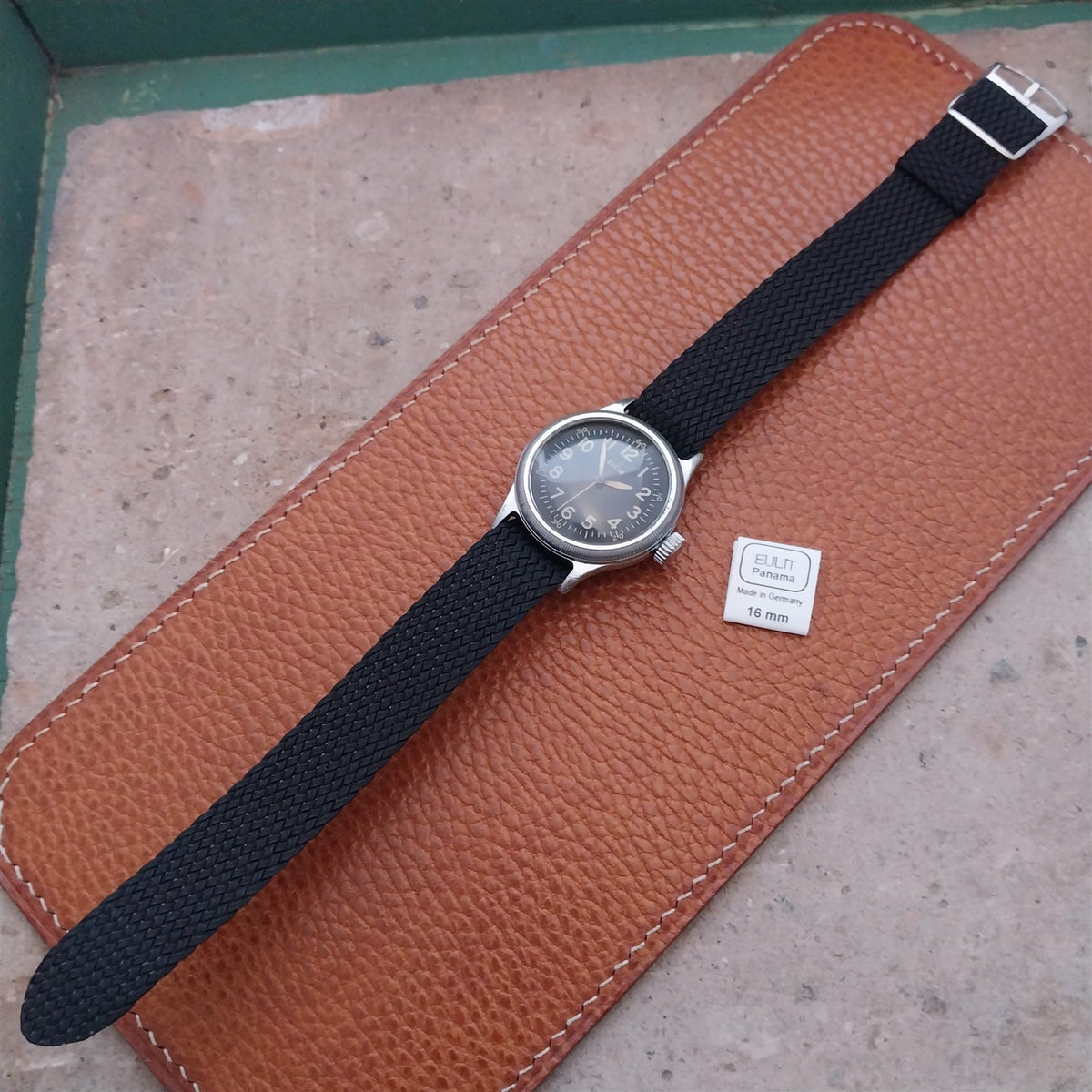 Black 16mm EULIT Panama Braided Perlon Single Pass Field Watch Strap