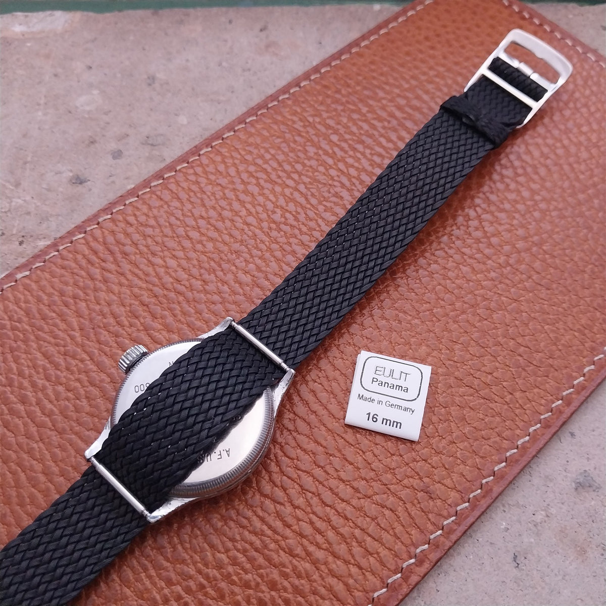 Black 16mm EULIT Panama Braided Perlon Single Pass Field Watch Strap