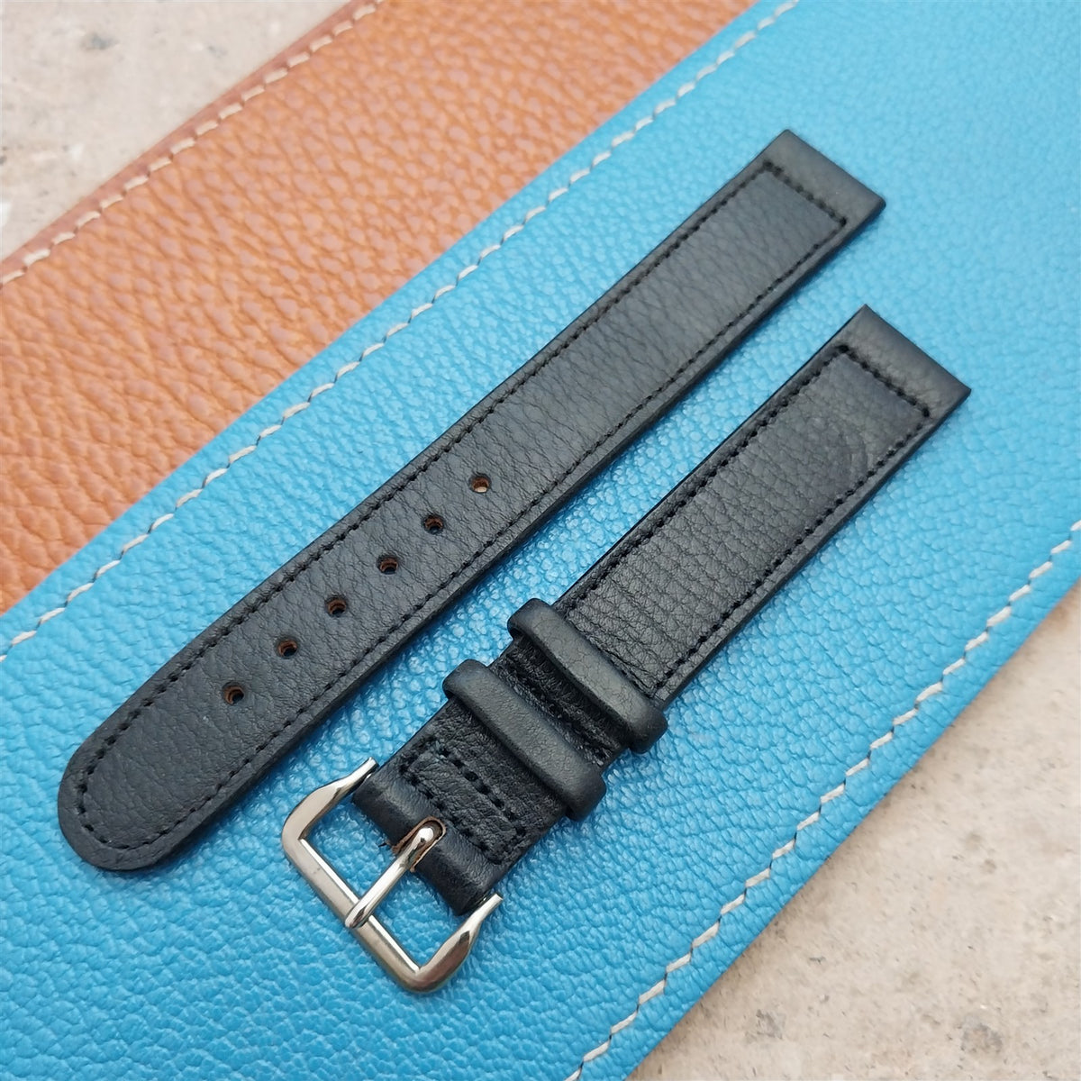 Vintage 5/8" Black Leather nos Unused 1950s Watch Strap
