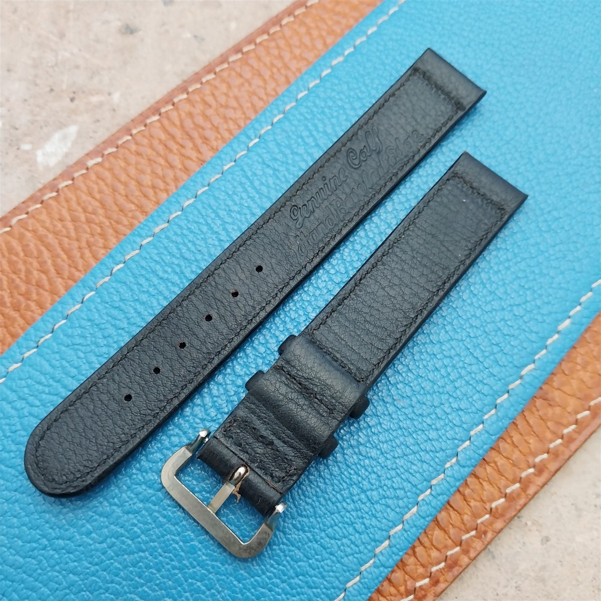 Vintage 5/8" Black Leather nos Unused 1950s Watch Strap